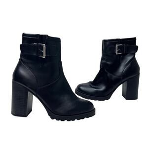Ana Size 7.5 Black Platform Buckle Ankle Chunky Bootie Biker Gothic Wednesday